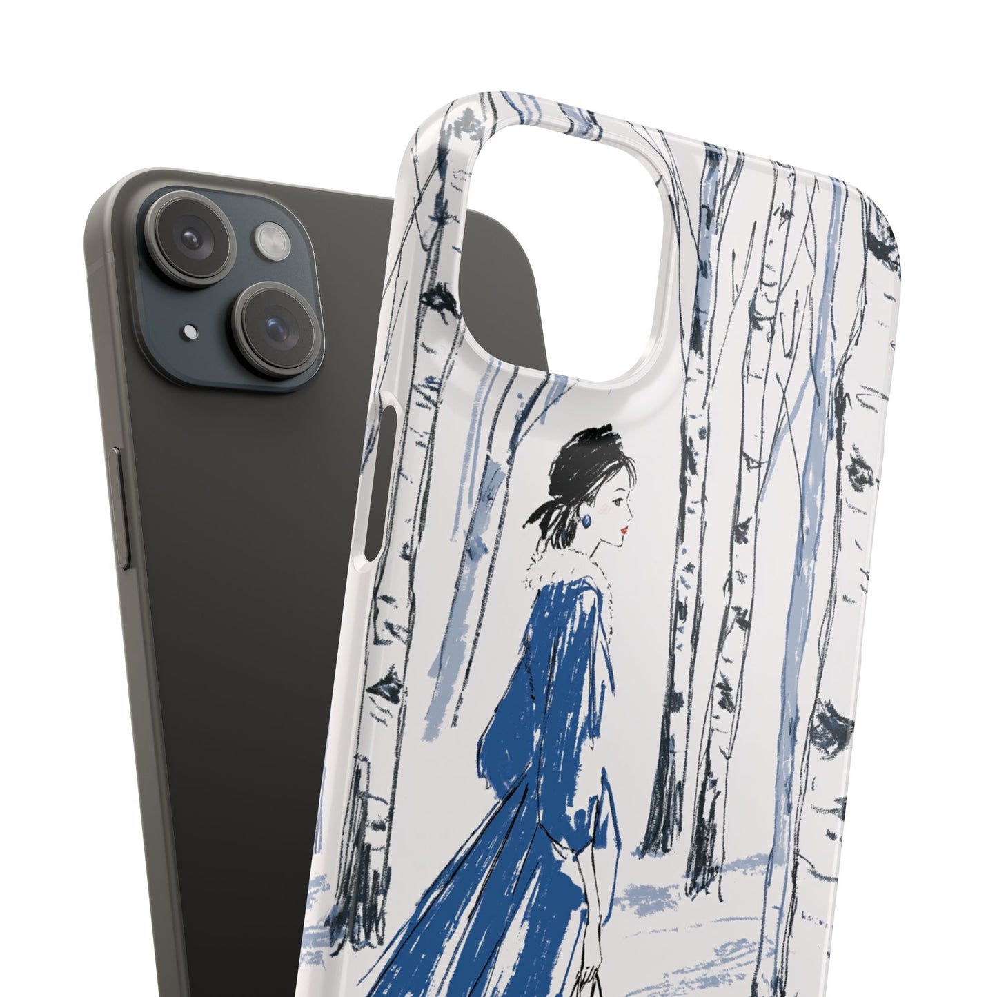 Birch Walk Phone Case — Stylish Blue Winter Illustration Snap Case