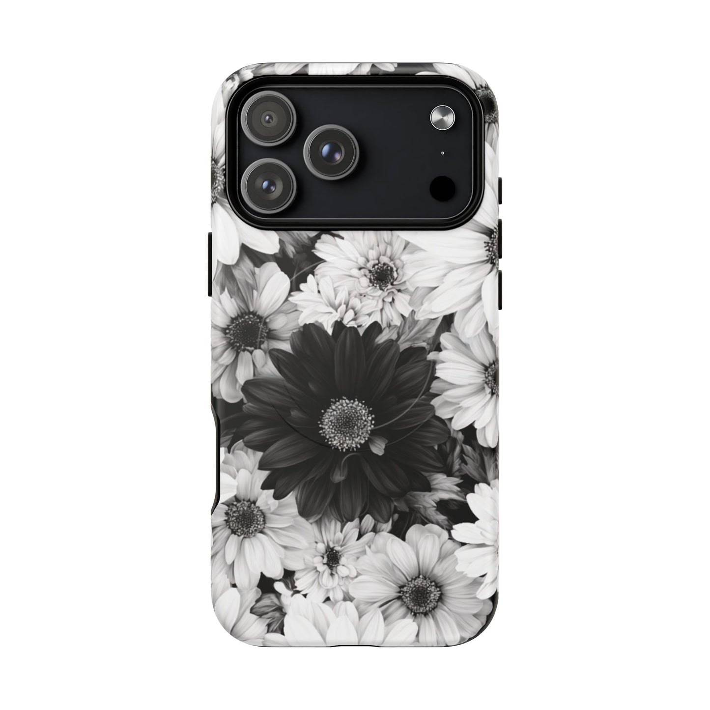 Black & White Floral Tough Magnetic Phone Case — Monochrome Daisy Protection