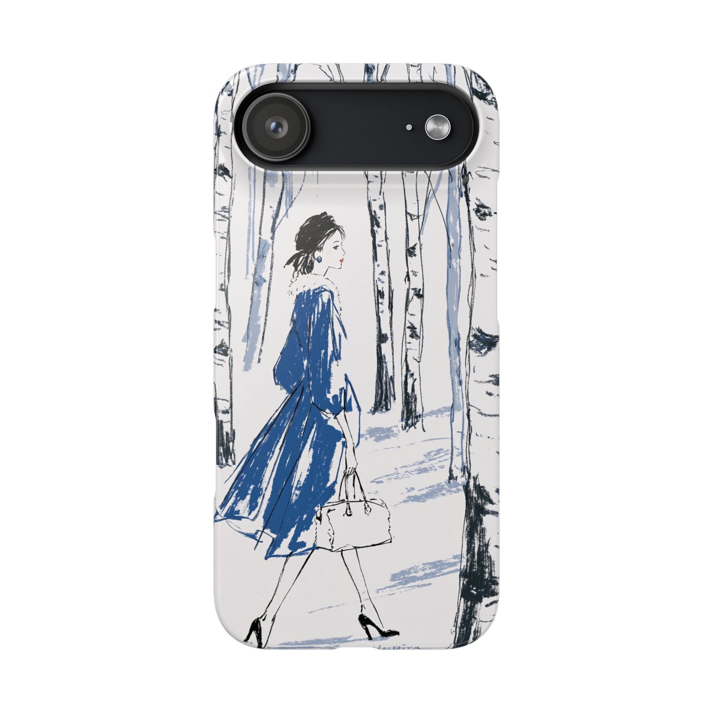 Birch Walk Phone Case — Stylish Blue Winter Illustration Snap Case