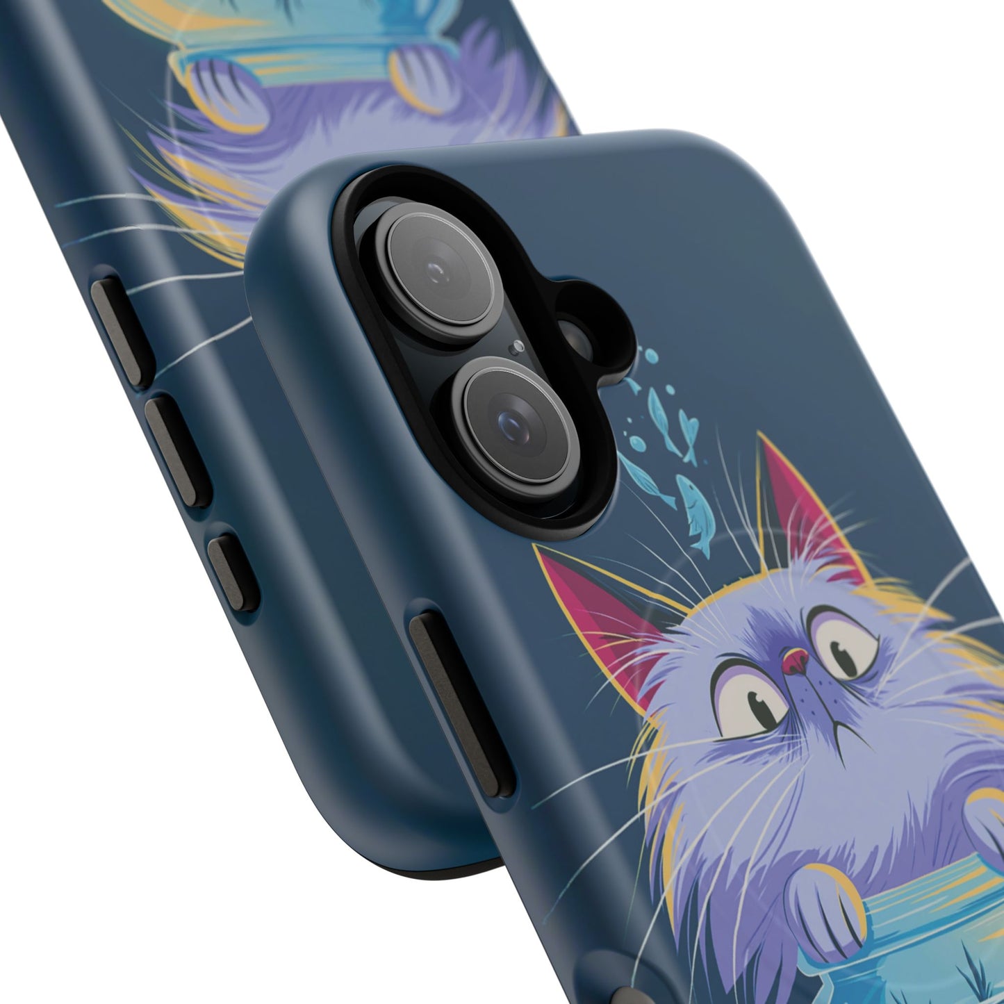 Magnetic Tough Phone Case — Playful Cat & Goldfish Illustration