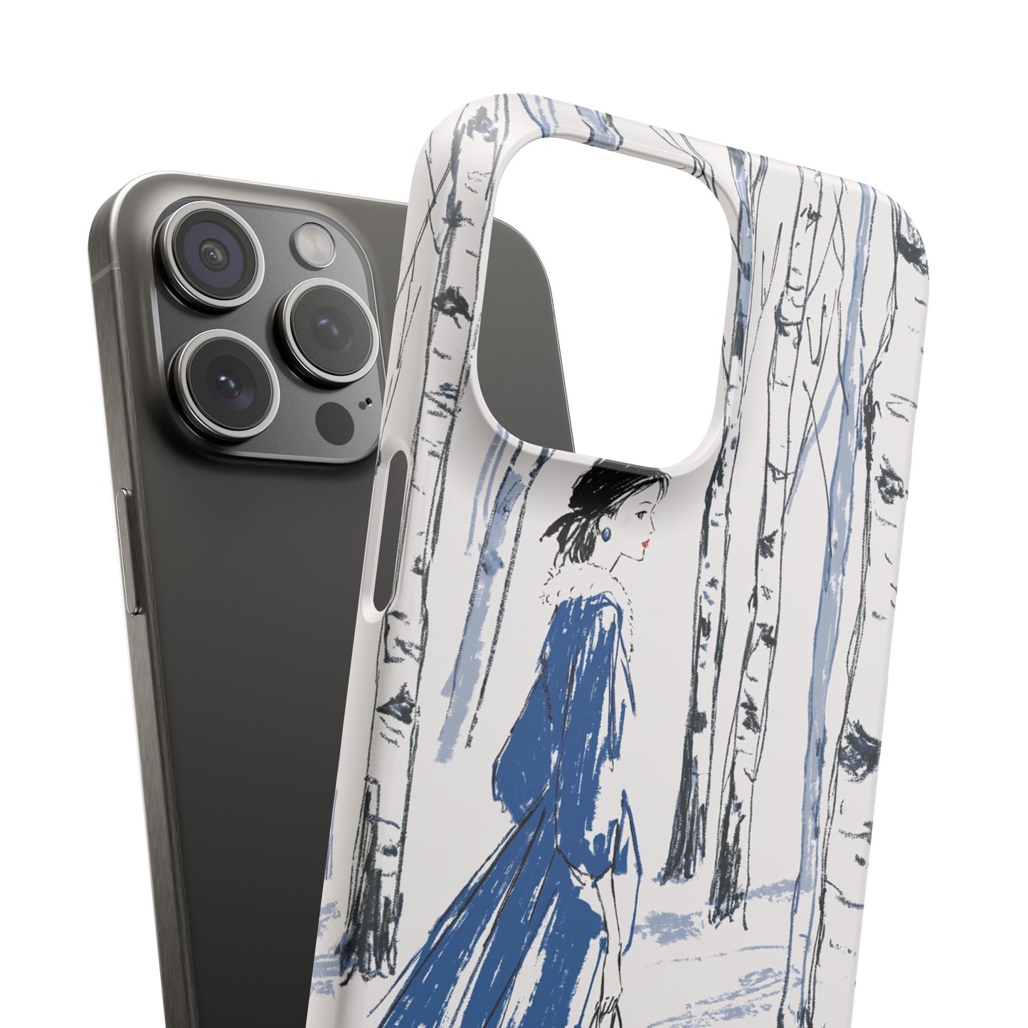 Birch Walk Phone Case — Stylish Blue Winter Illustration Snap Case