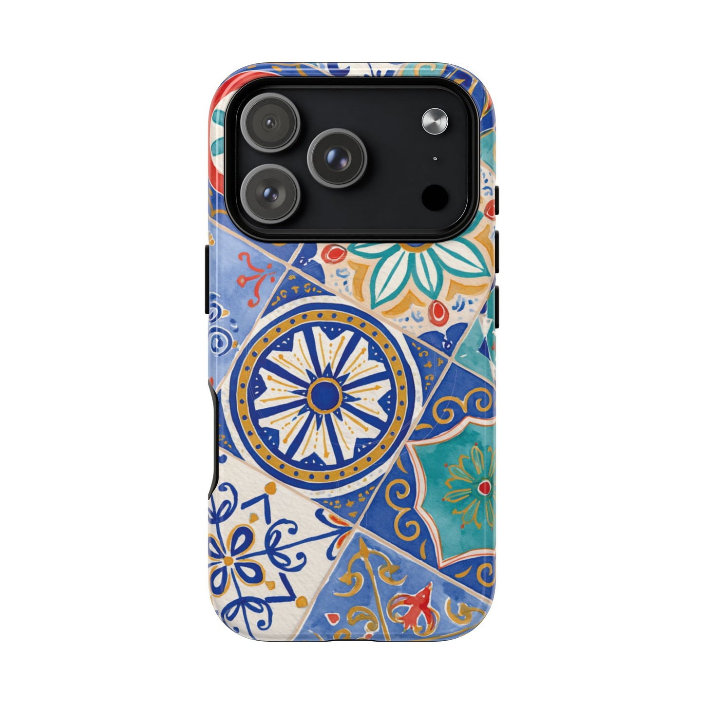 Mediterranean Tile Magnetic Phone Case — Blue Floral Mosaic Tough Case
