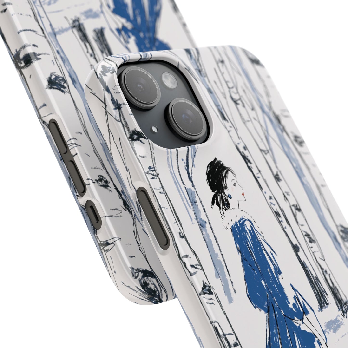 Birch Walk Phone Case — Stylish Blue Winter Illustration Snap Case