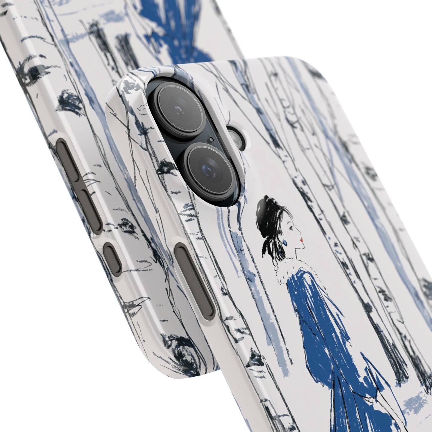 Birch Walk Phone Case — Stylish Blue Winter Illustration Snap Case