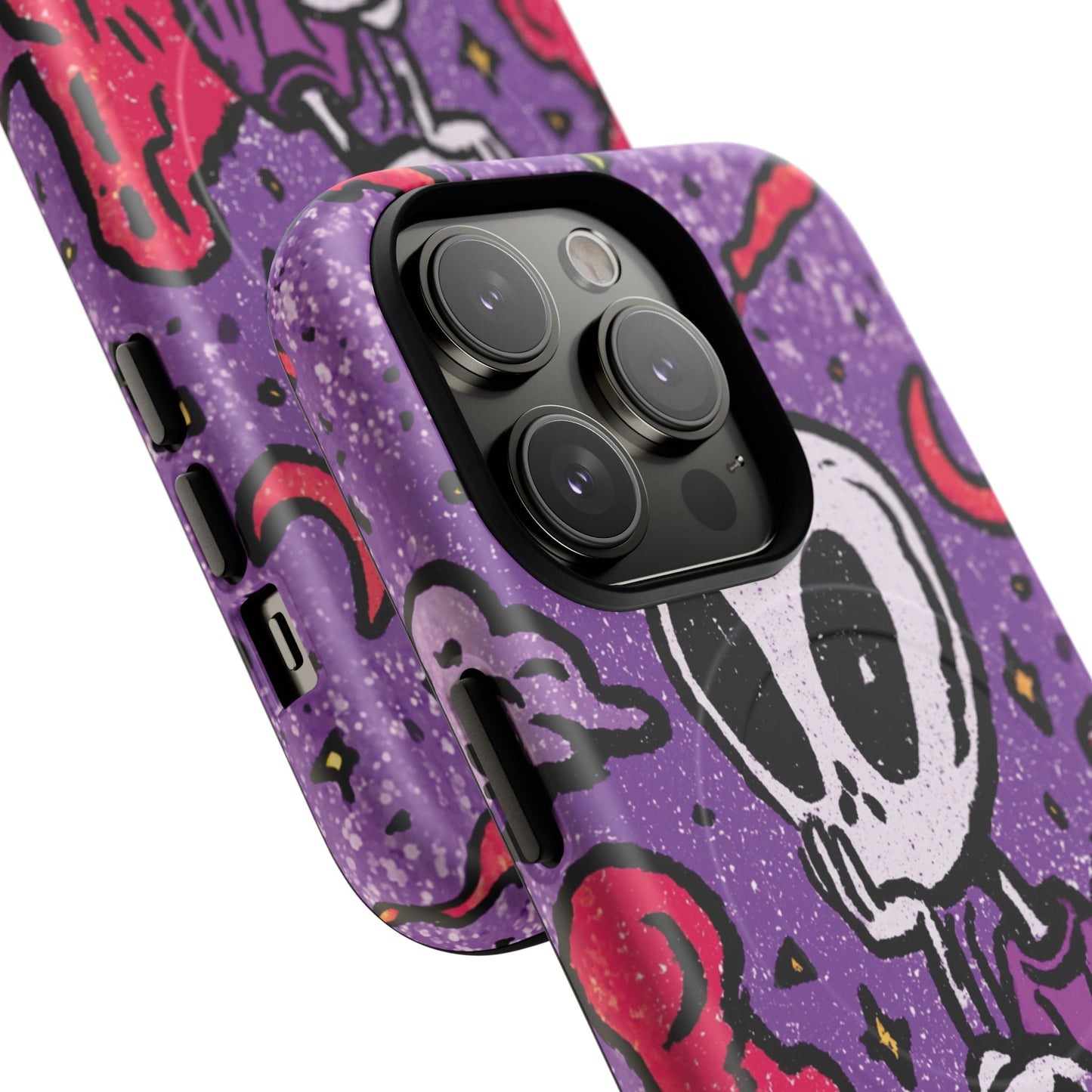 Alien Mushroom Phone Case — Cute Skeletal Space Illustration Tough Magnetic Case