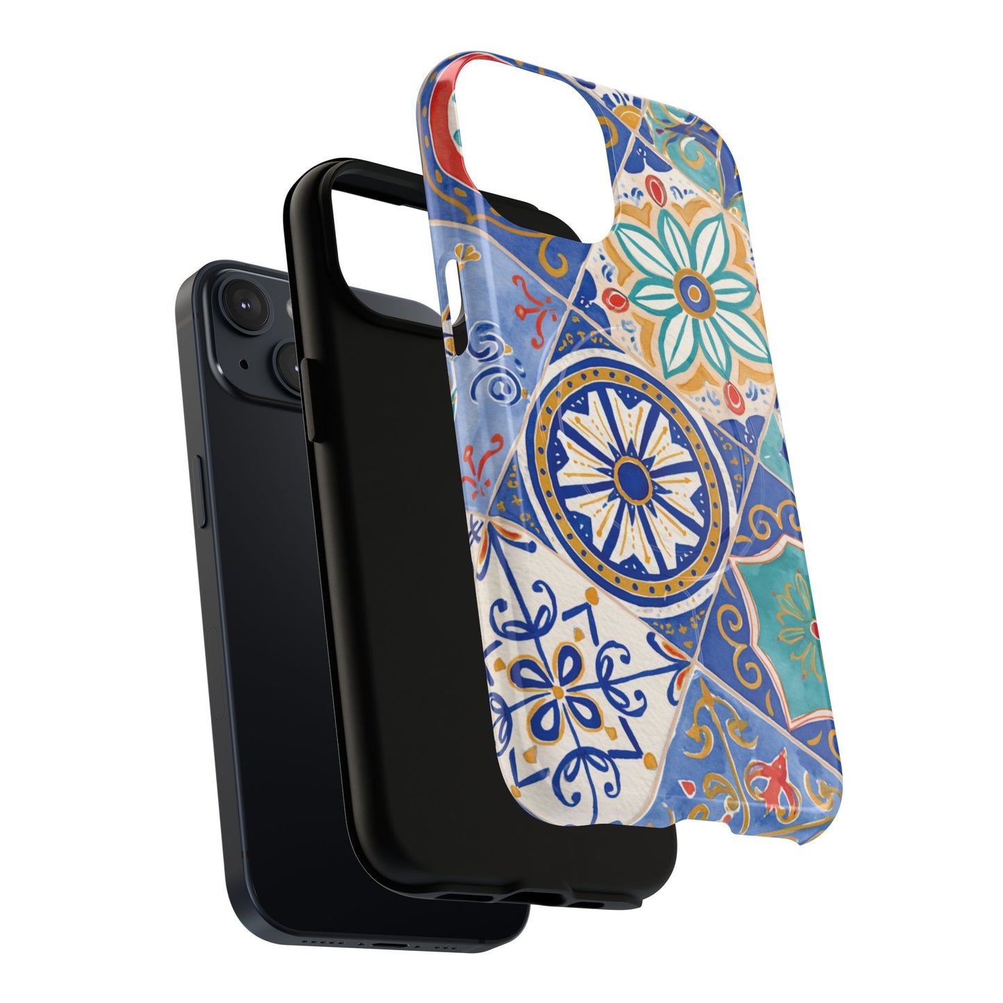 Mediterranean Tile Magnetic Phone Case — Blue Floral Mosaic Tough Case