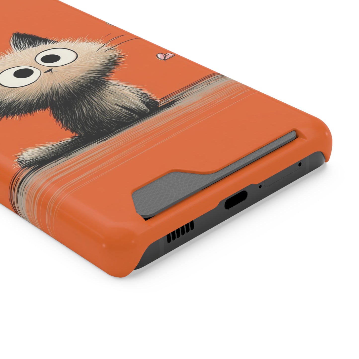 Cute Cat Phone Case with Card Holder, Playful Kitty Design, Pet Lover Gift, Cat Mom Accessory, Fun Birthday Present, Orange Cat Phone Case