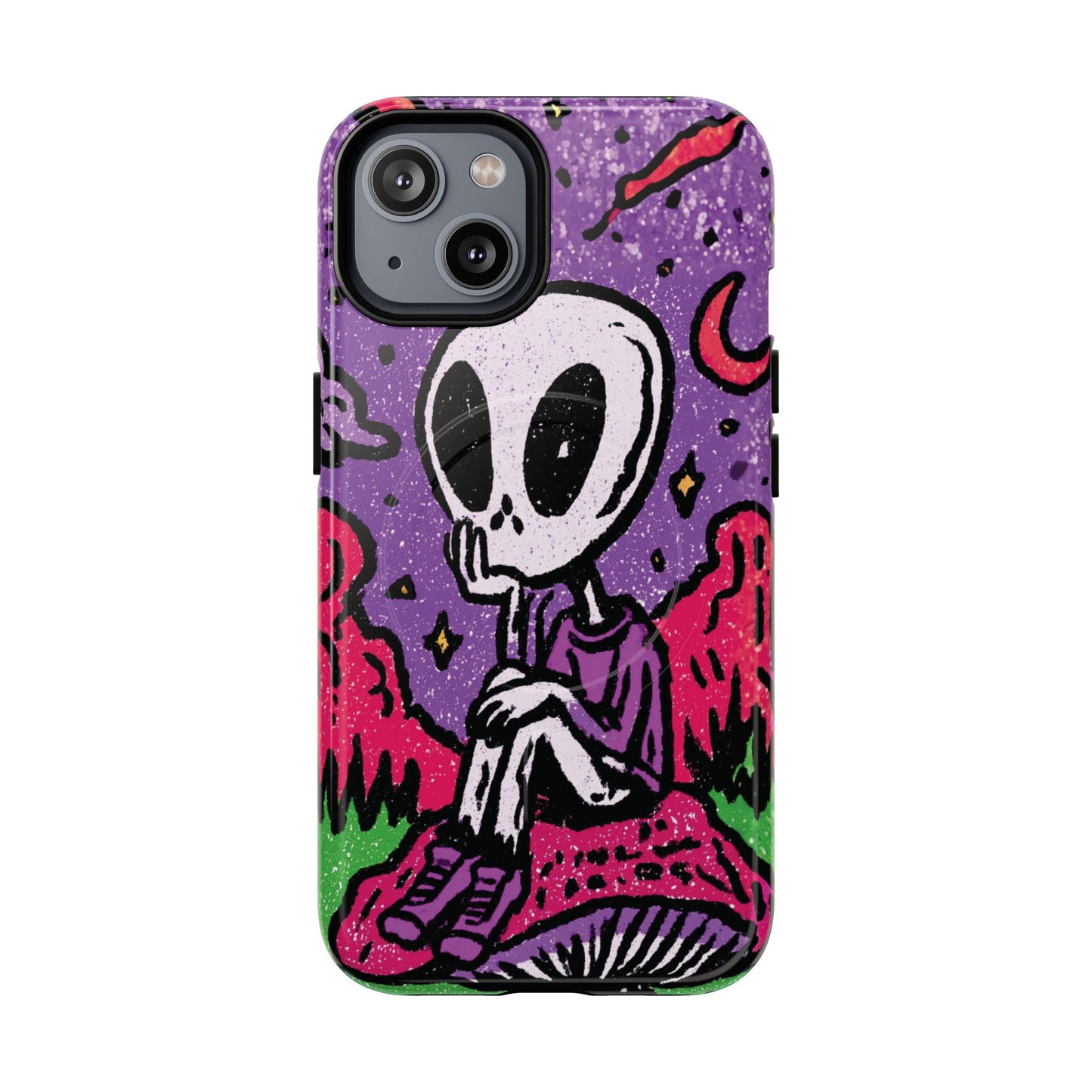 Alien Mushroom Phone Case — Cute Skeletal Space Illustration Tough Magnetic Case