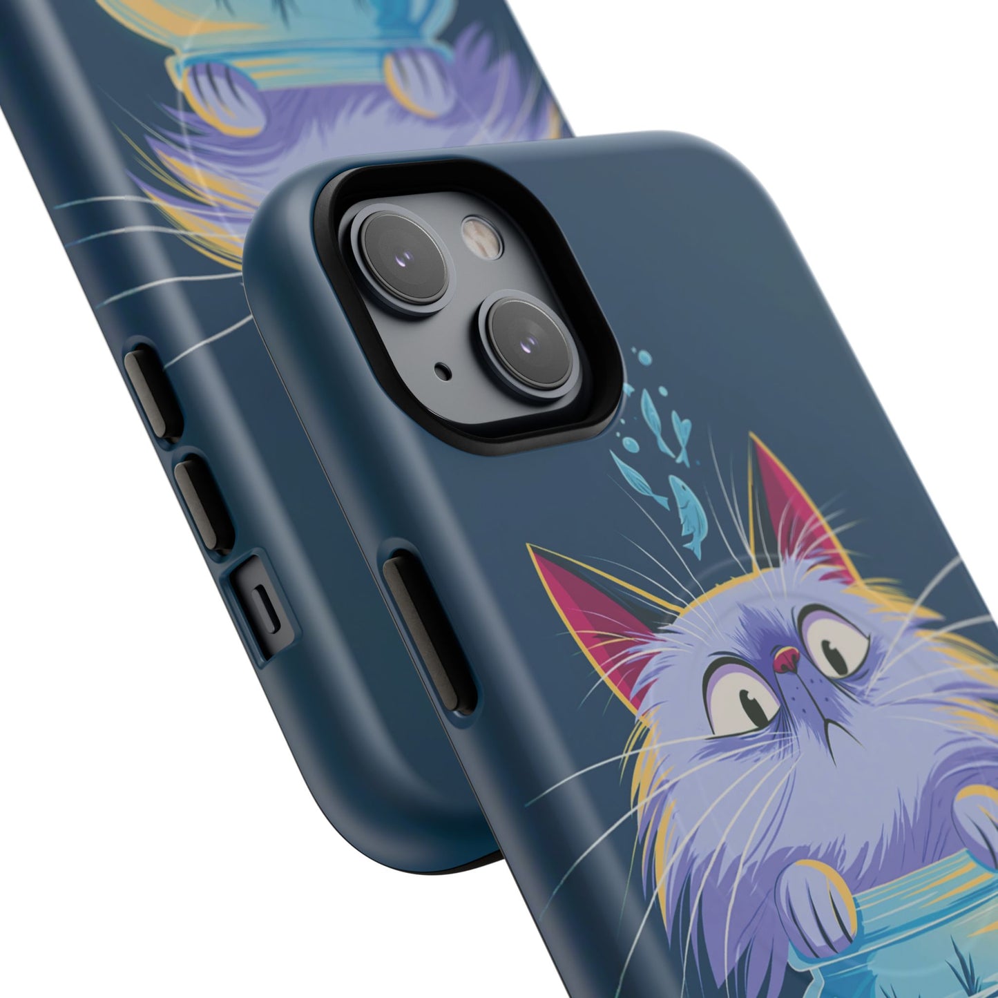 Magnetic Tough Phone Case — Playful Cat & Goldfish Illustration