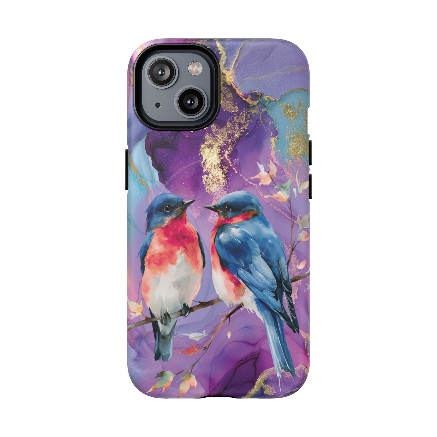 Bird Pair Tough Magnetic Phone Case — Purple Watercolor Floral Design