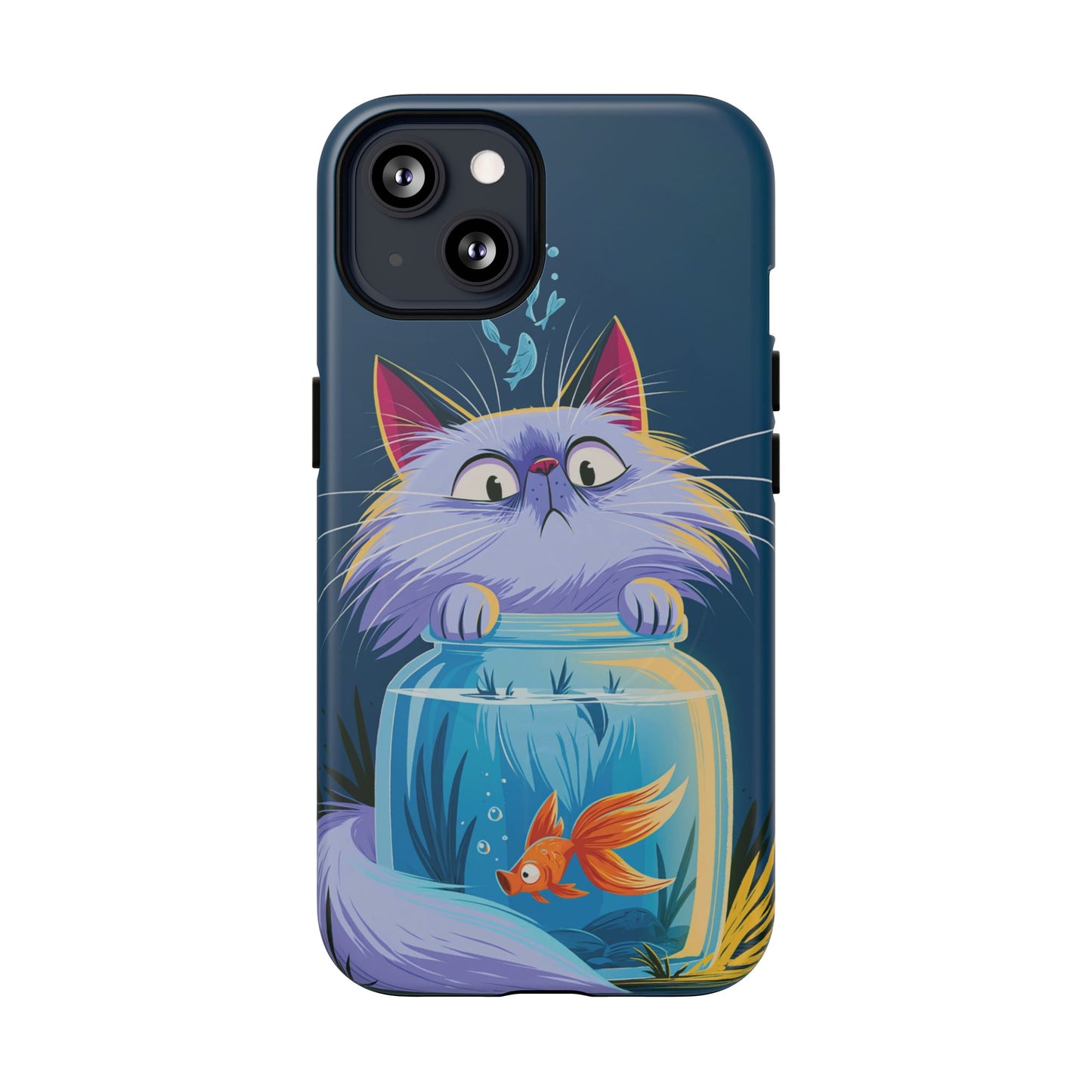 Magnetic Tough Phone Case — Playful Cat & Goldfish Illustration