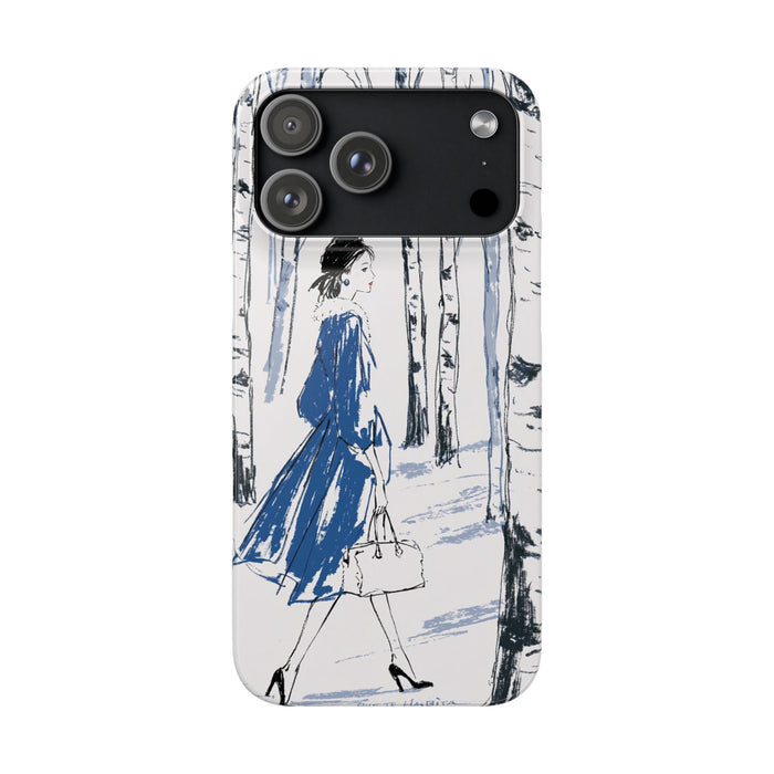 Birch Walk Phone Case — Stylish Blue Winter Illustration Snap Case