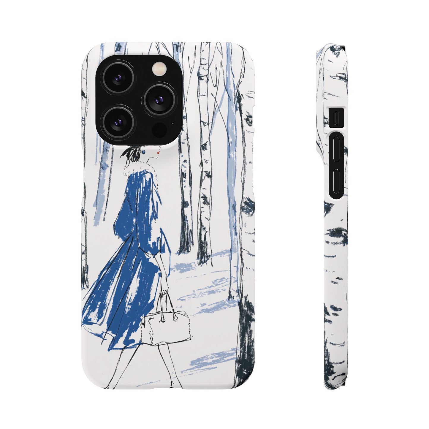 Birch Walk Phone Case — Stylish Blue Winter Illustration Snap Case