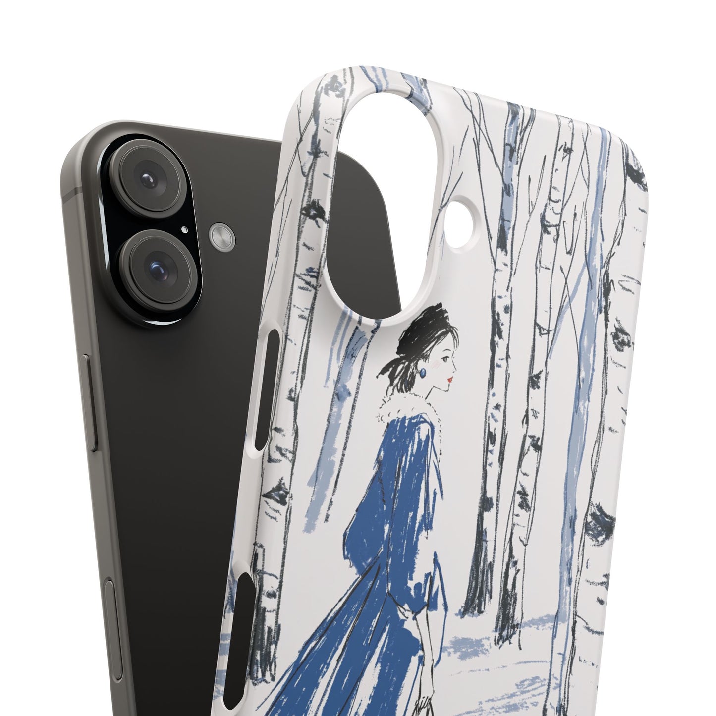 Birch Walk Phone Case — Stylish Blue Winter Illustration Snap Case