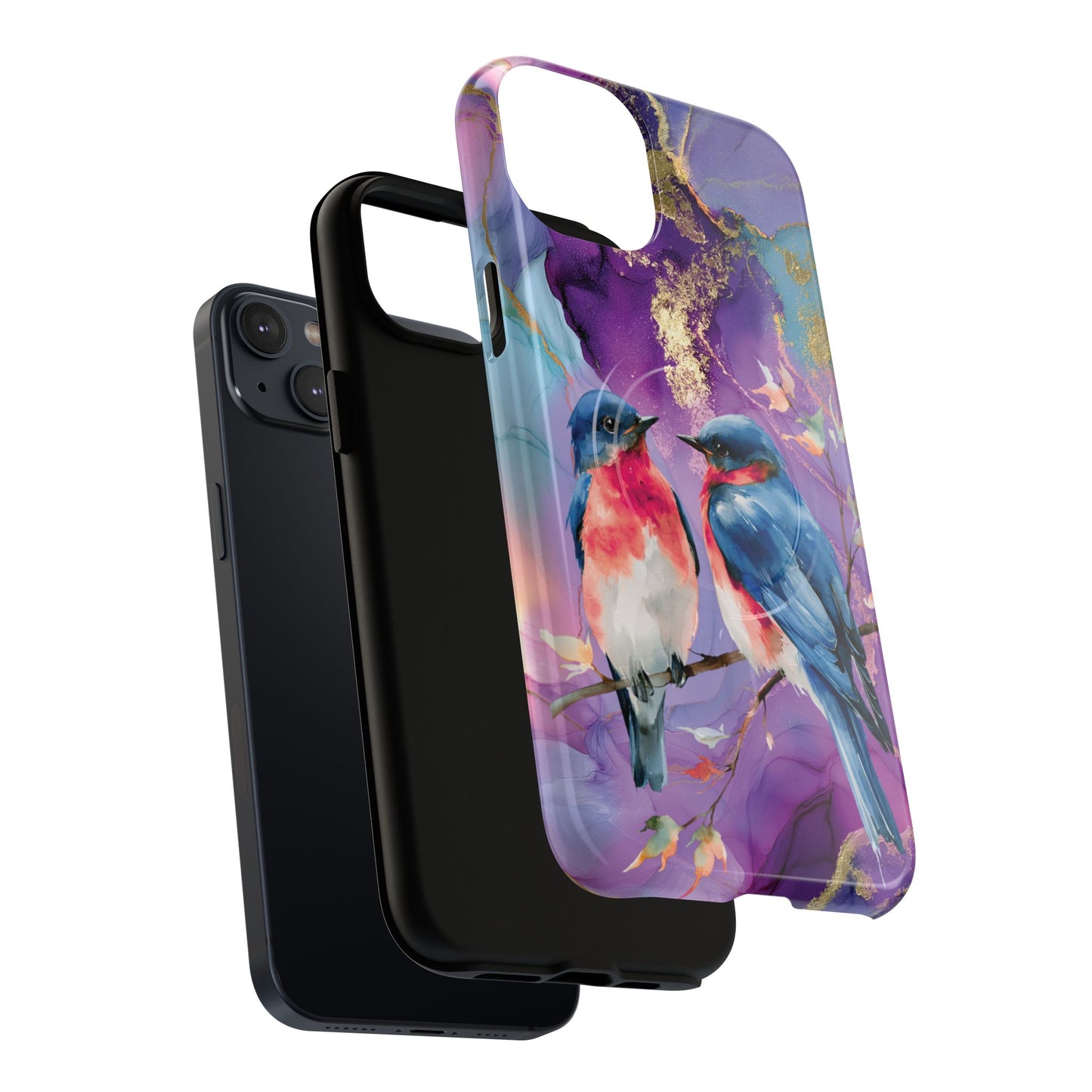 Bird Pair Tough Magnetic Phone Case — Purple Watercolor Floral Design