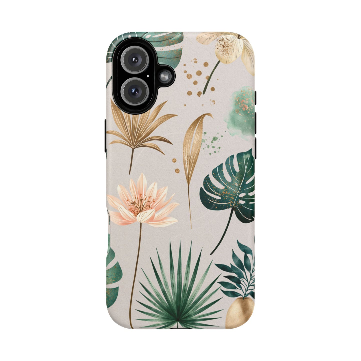 Floral Tropical Tough Magnetic Phone Case — Green Palm & Gold Leaf Design