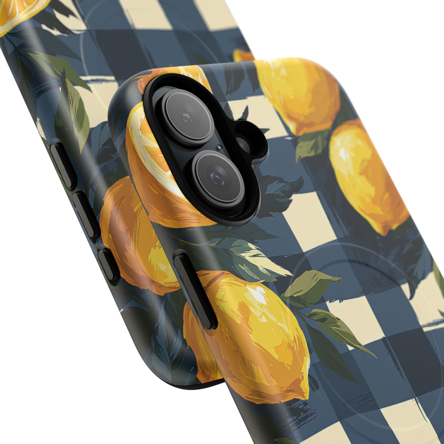 Lemon Check Tough Magnetic Phone Case — Blue Gingham Citrus Design