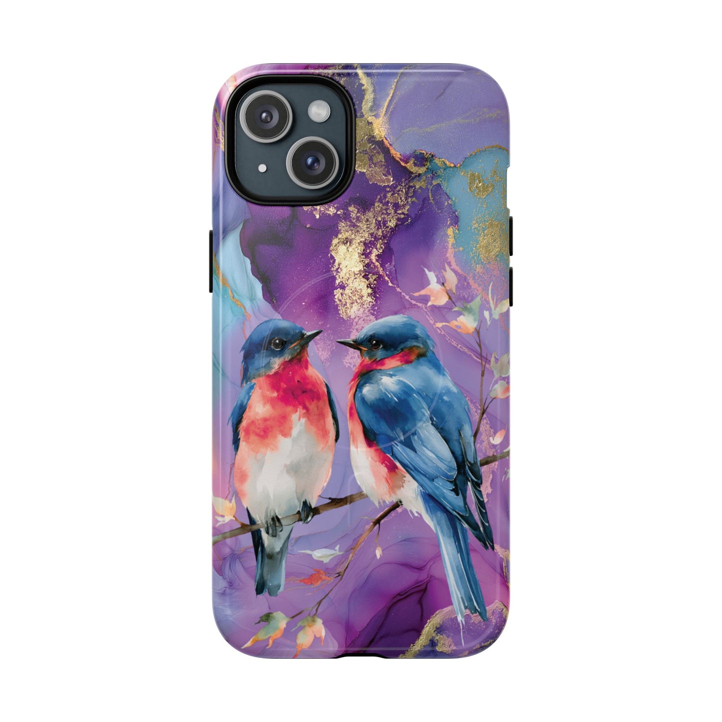 Bird Pair Tough Magnetic Phone Case — Purple Watercolor Floral Design