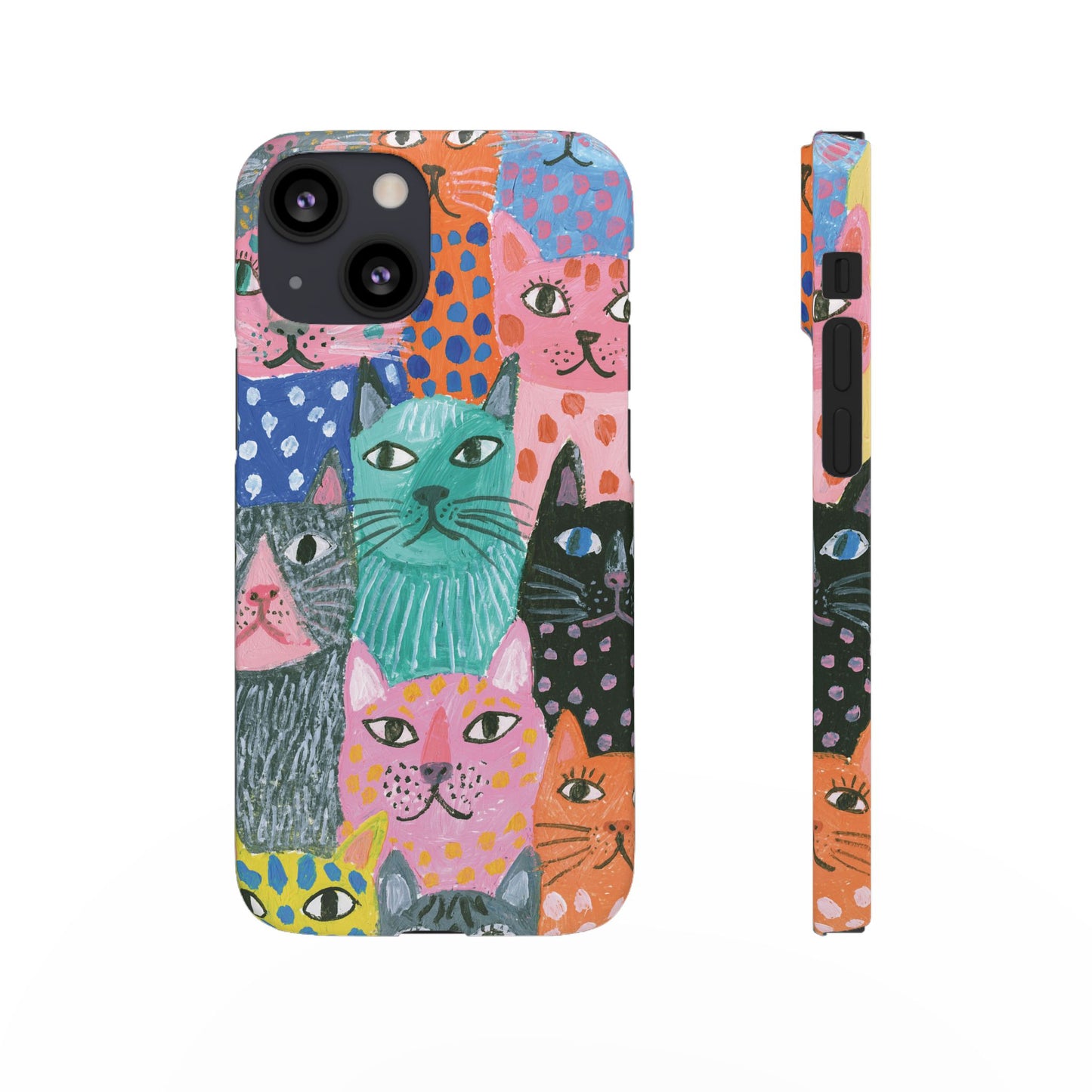 Colorful Cat Pattern Phone Case – Cute Multicolor Kitty Snap Case