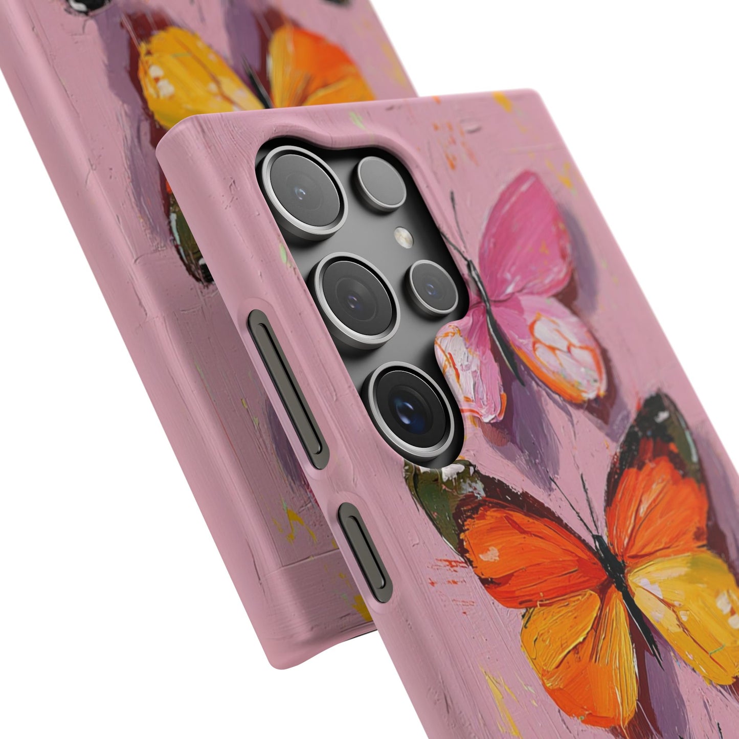Pink Butterfly Snap Case Cover For iPhone and Samsung