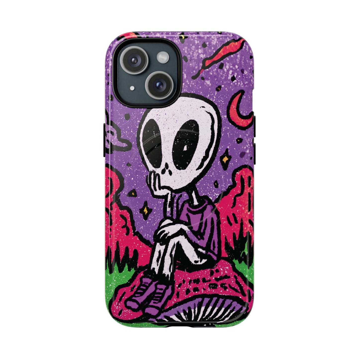 Alien Mushroom Phone Case — Cute Skeletal Space Illustration Tough Magnetic Case