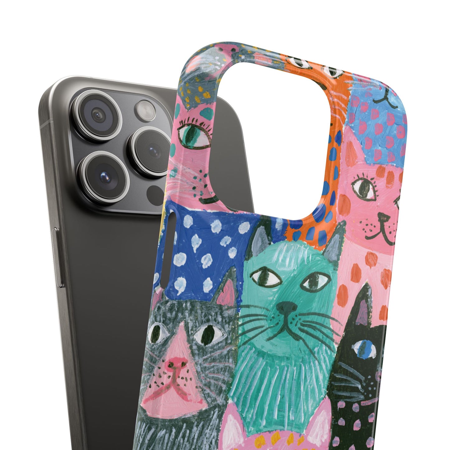 Colorful Cat Pattern Phone Case – Cute Multicolor Kitty Snap Case