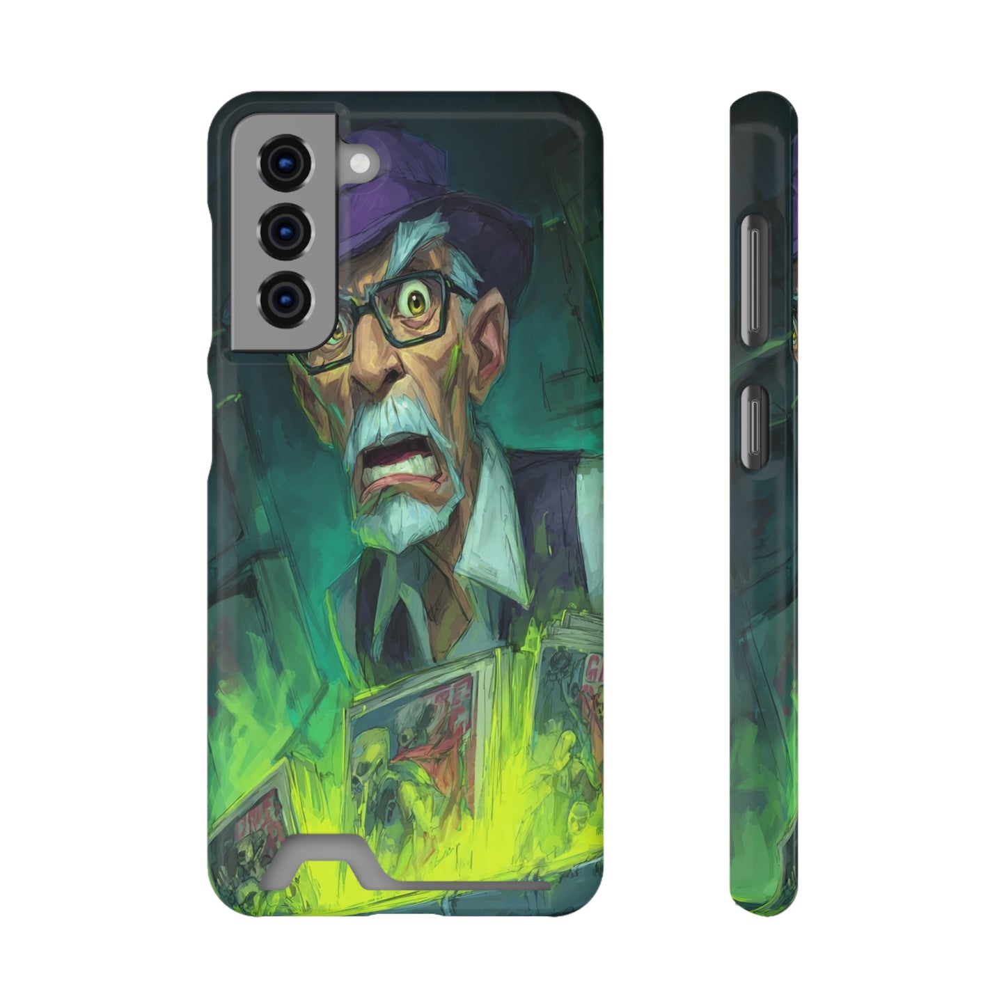 Spooky Illustrated Phone Case with Card Holder, Halloween Accessory, Unique Gift for Horror Fans, Stylish Phone Cover, Functional & Fun