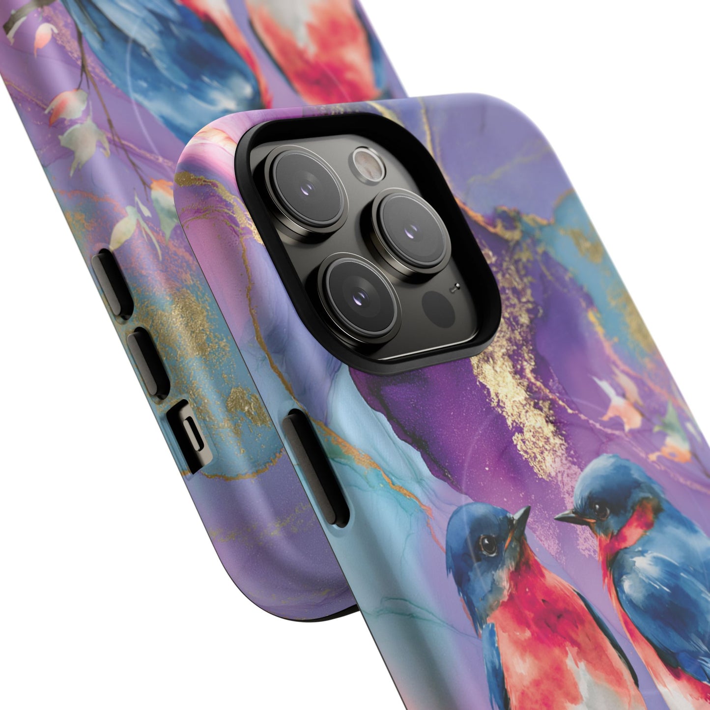 Bird Pair Tough Magnetic Phone Case — Purple Watercolor Floral Design
