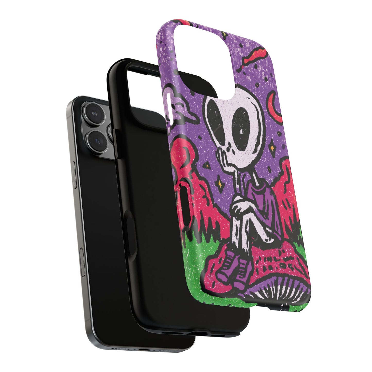 Alien Mushroom Phone Case — Cute Skeletal Space Illustration Tough Magnetic Case