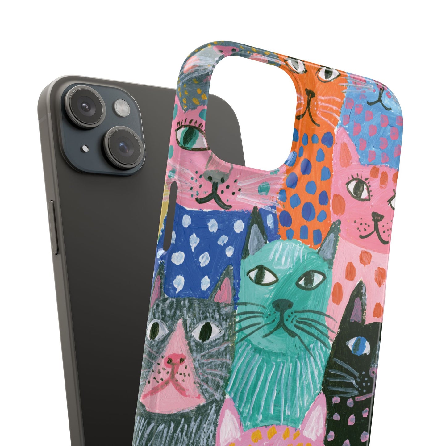 Colorful Cat Pattern Phone Case – Cute Multicolor Kitty Snap Case