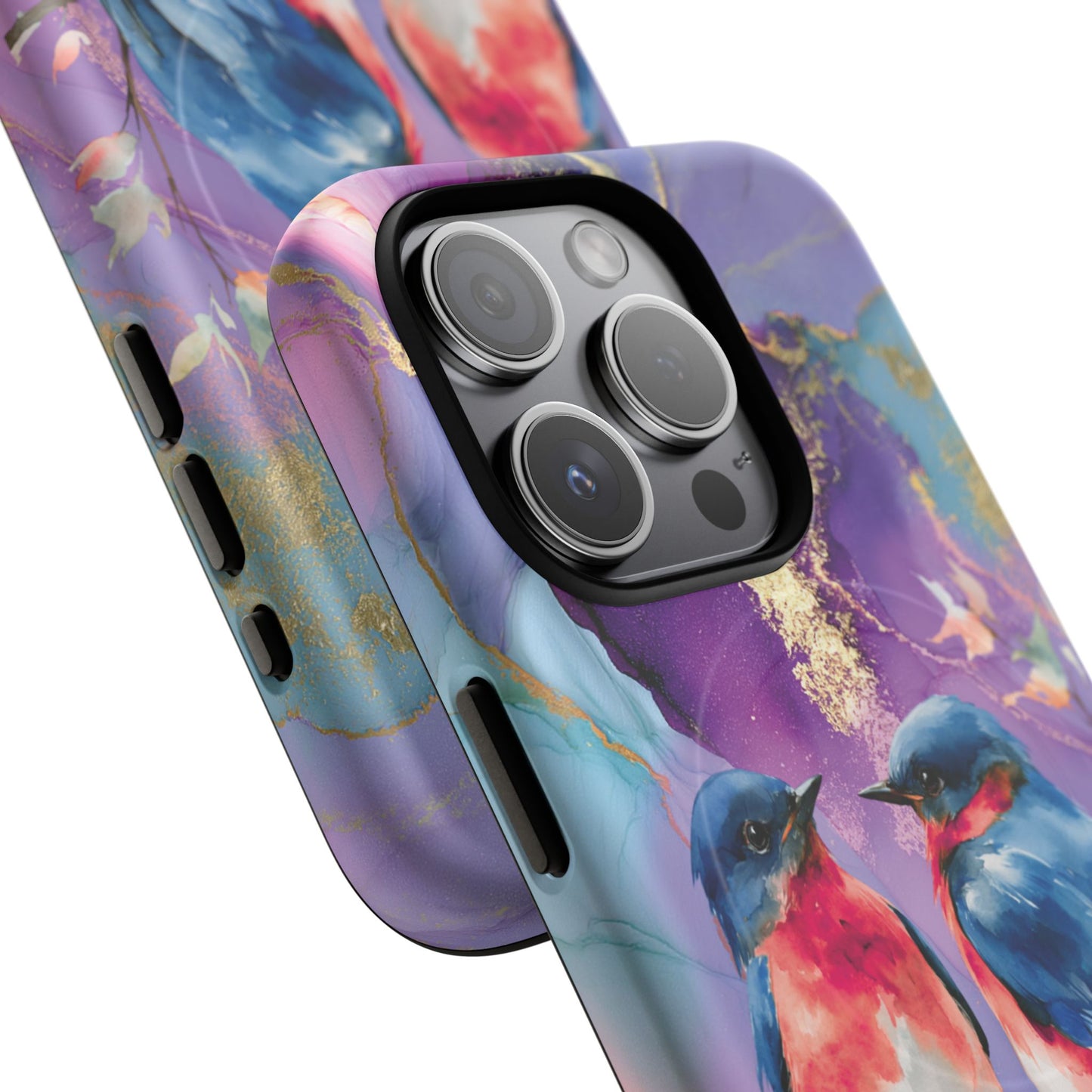 Bird Pair Tough Magnetic Phone Case — Purple Watercolor Floral Design
