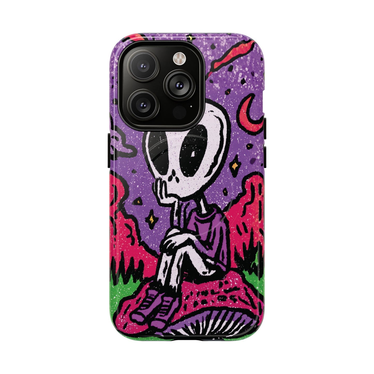 Alien Mushroom Phone Case — Cute Skeletal Space Illustration Tough Magnetic Case