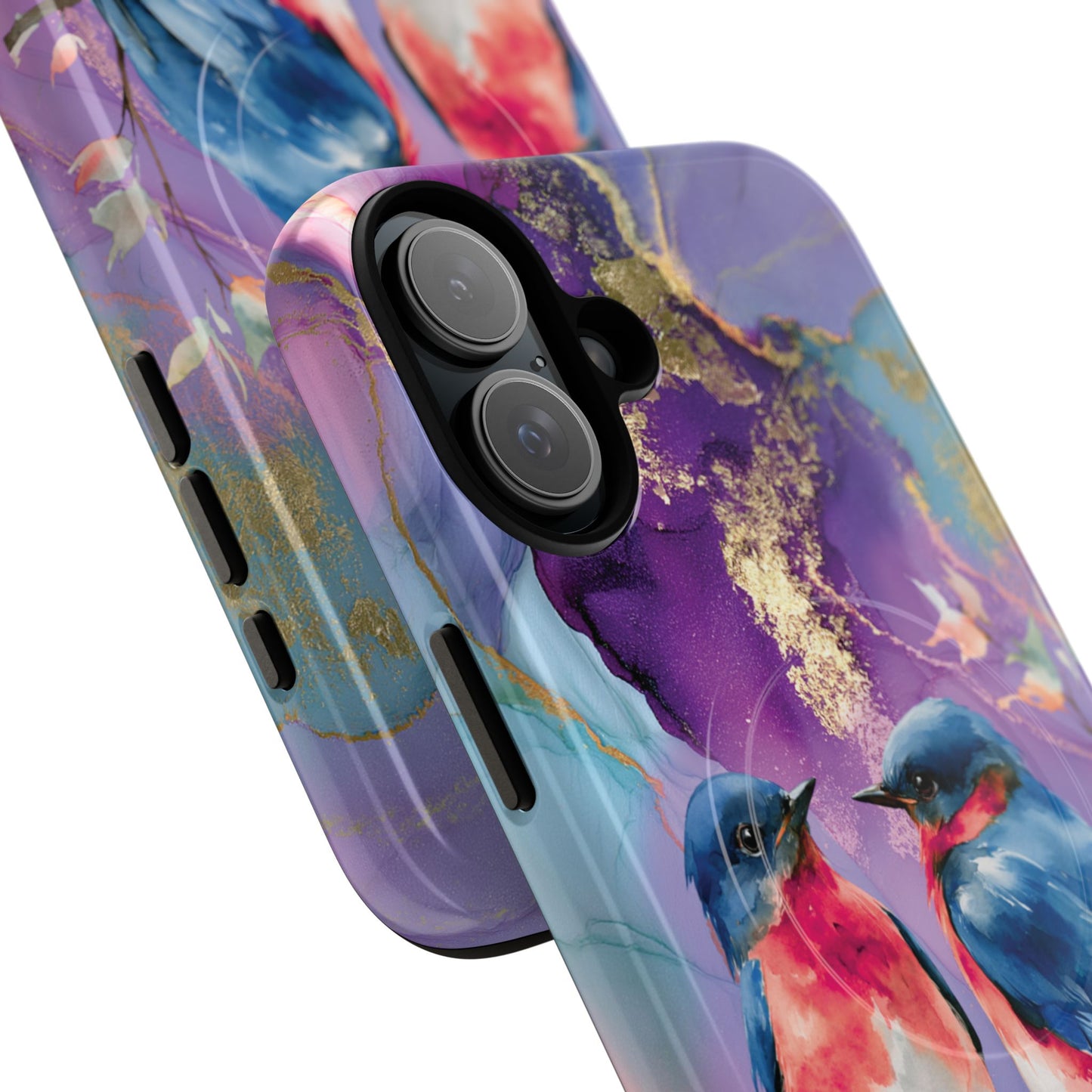 Bird Pair Tough Magnetic Phone Case — Purple Watercolor Floral Design