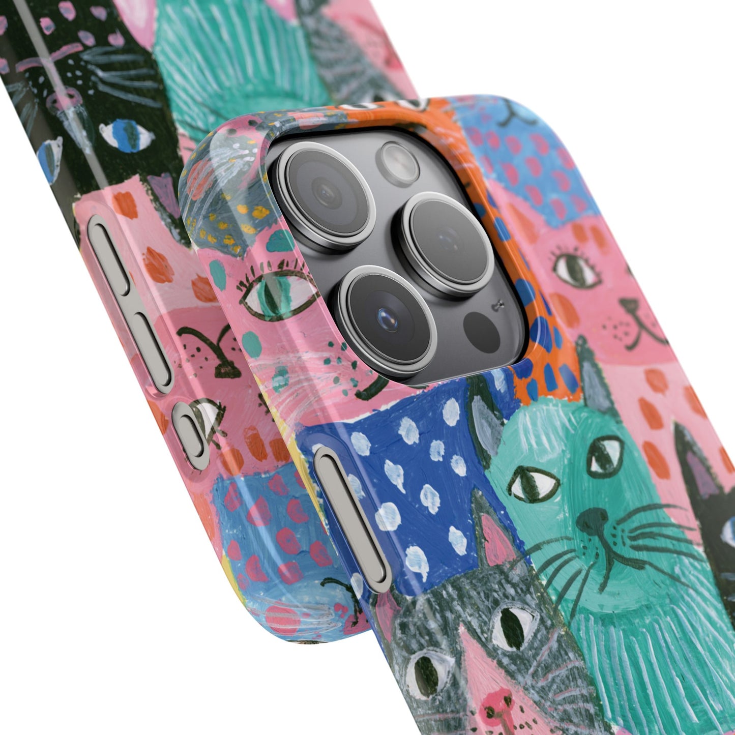 Colorful Cat Pattern Phone Case – Cute Multicolor Kitty Snap Case