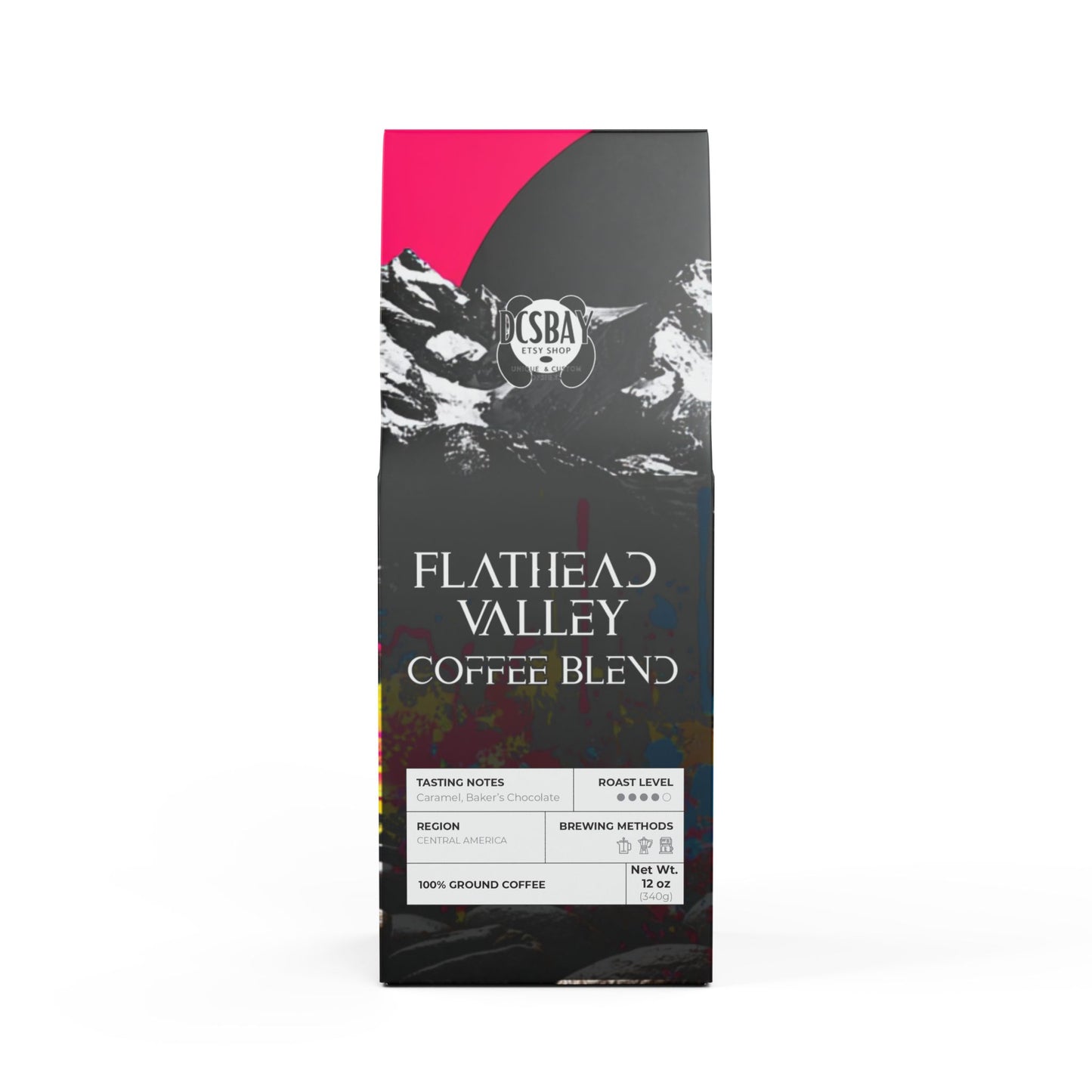 Flathead Valley Coffee Blend (Medium-Dark Roast) 12oz Pack - Baker's Chocolate & Caramelized Sugar Notes