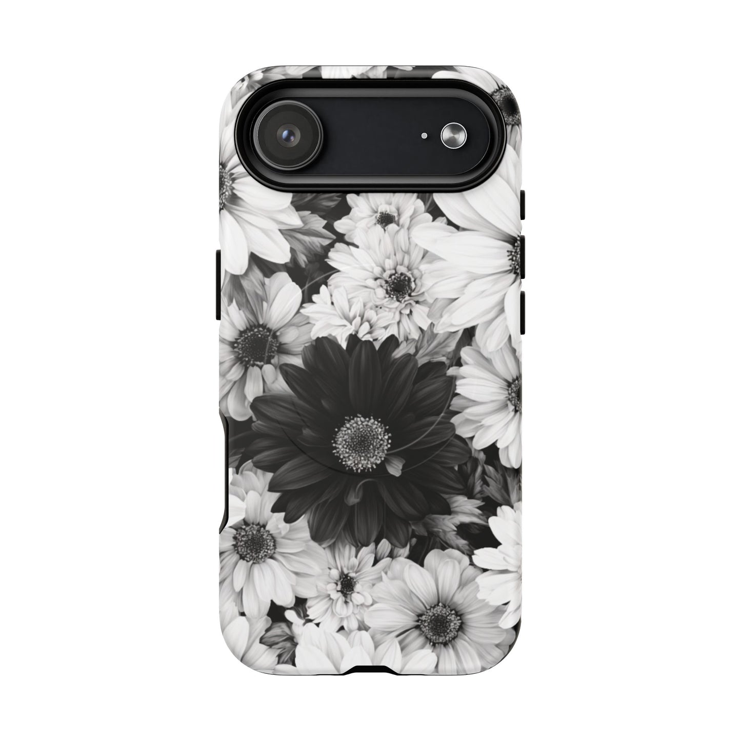 Black & White Floral Tough Magnetic Phone Case — Monochrome Daisy Protection