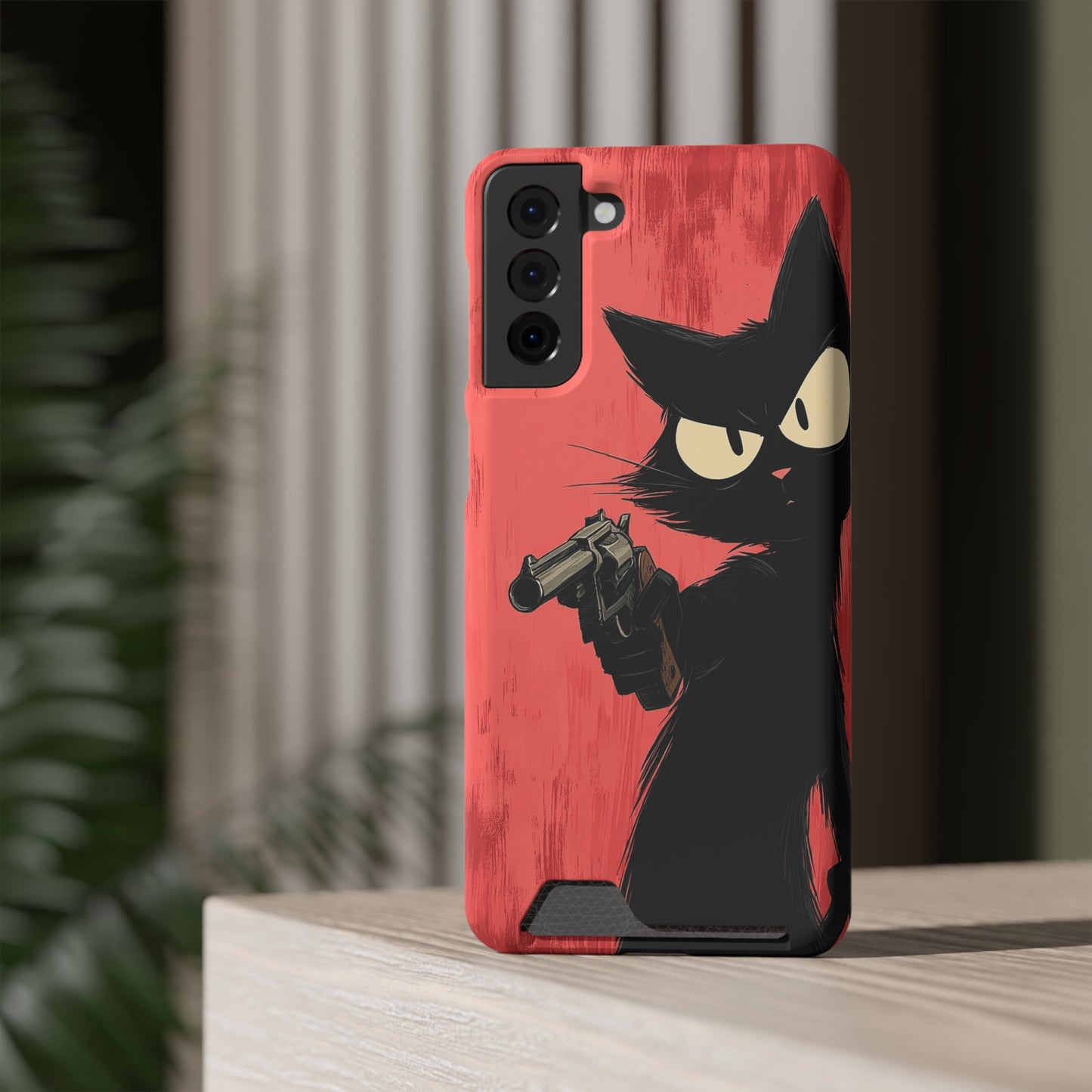 Stylish Catfather Phone Case with Card Holder - Cartoon Cat Art, Cat Lovers Gift, Functional Phone Accessory, Perfect for Any Occasion