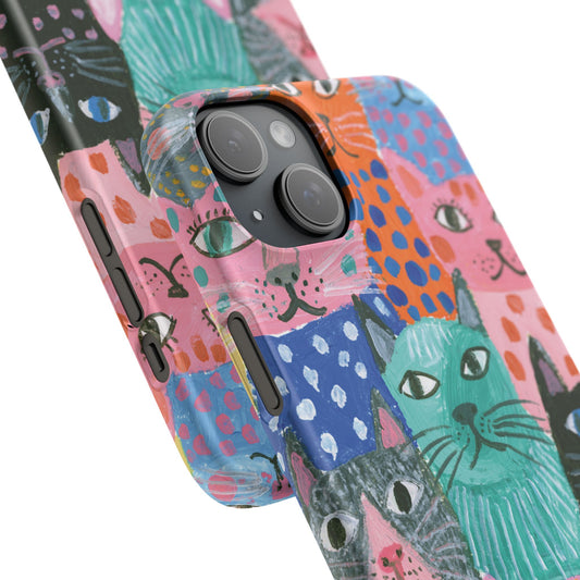 Colorful Cat Pattern Phone Case – Cute Multicolor Kitty Snap Case
