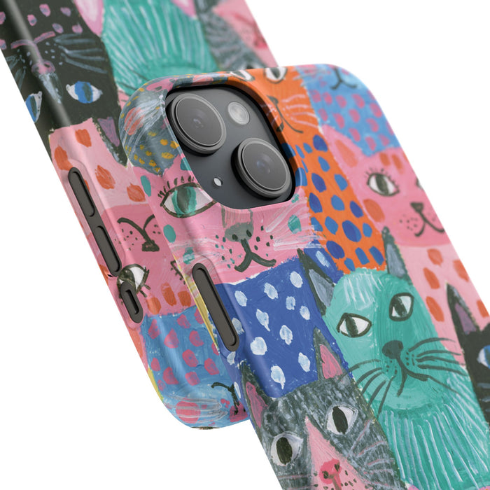 Colorful Cat Pattern Phone Case – Cute Multicolor Kitty Snap Case