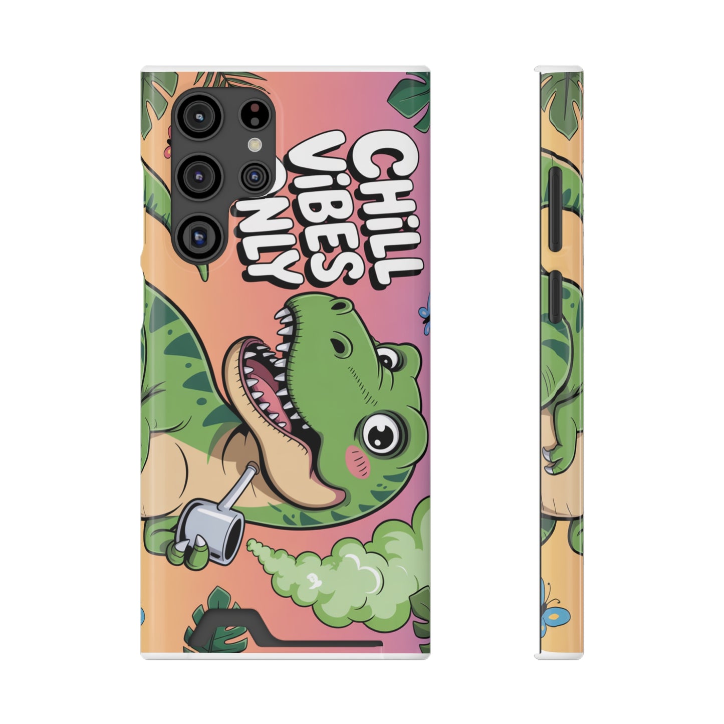 Chill Vibes Phone Case with Card Holder, Fun Dino Design for Teens, Cute Gift, Summer Vibes, Trendy Accessories