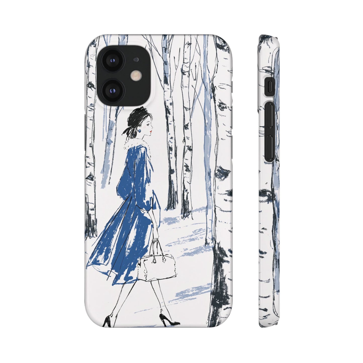 Birch Walk Phone Case — Stylish Blue Winter Illustration Snap Case