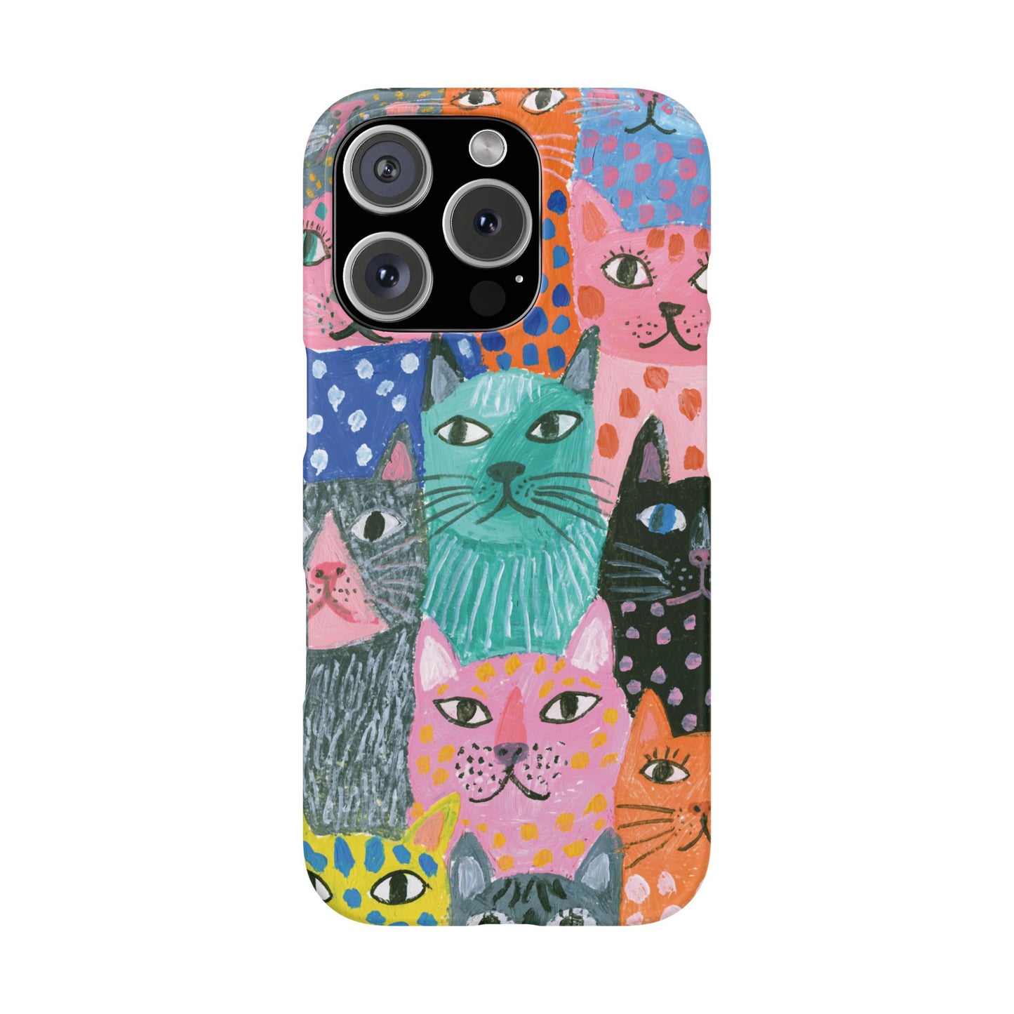 Colorful Cat Pattern Phone Case – Cute Multicolor Kitty Snap Case