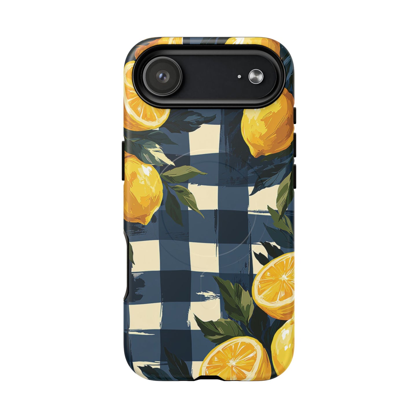 Lemon Check Tough Magnetic Phone Case — Blue Gingham Citrus Design