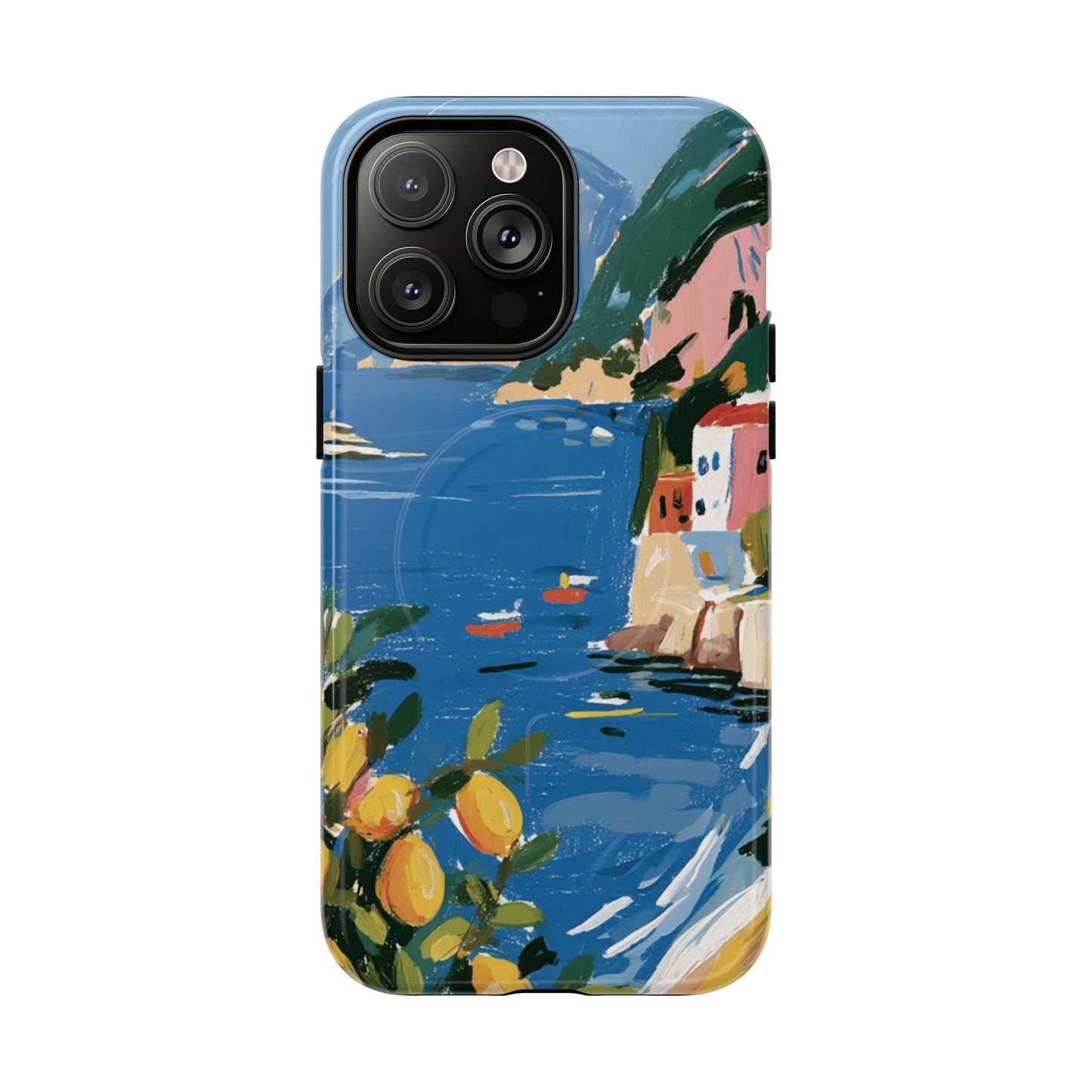 Mediterranean Seaside Phone Case — Painterly Lemon Coast Tough Magnetic Case