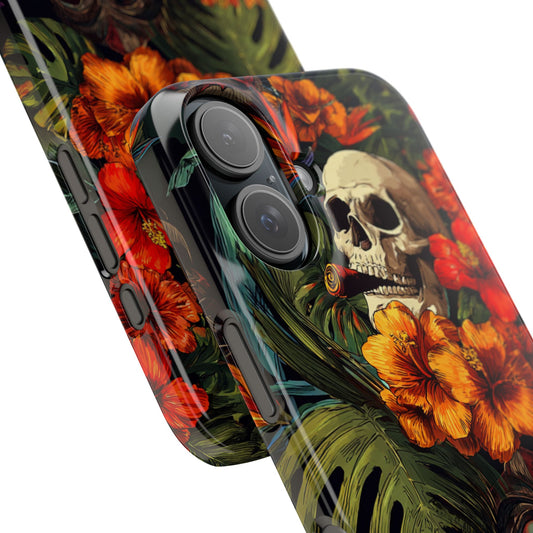 Tropical Skull Phone Case - Vibrant Floral Design, Skull Case for iPhone, Unique Tropical Art, Gift for Beach Lovers, Halloween Decor
