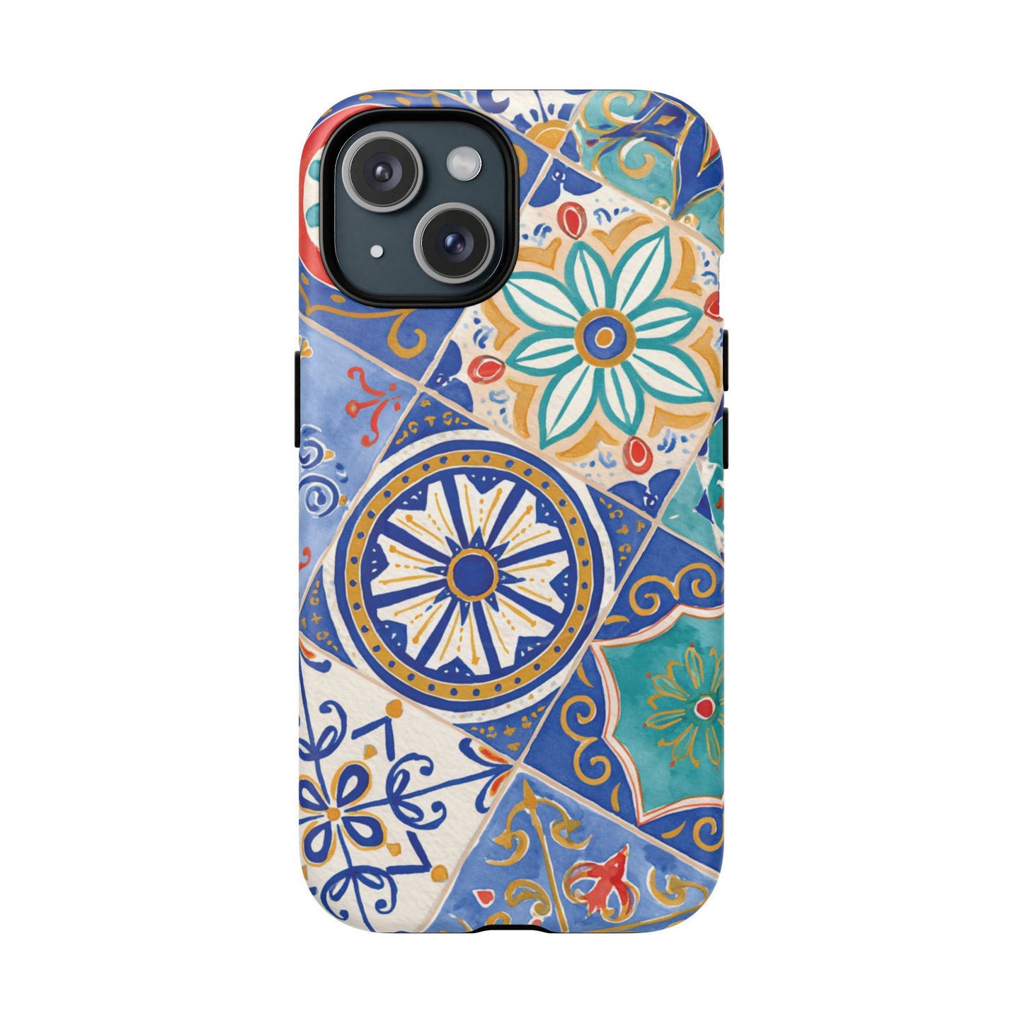 Mediterranean Tile Magnetic Phone Case — Blue Floral Mosaic Tough Case