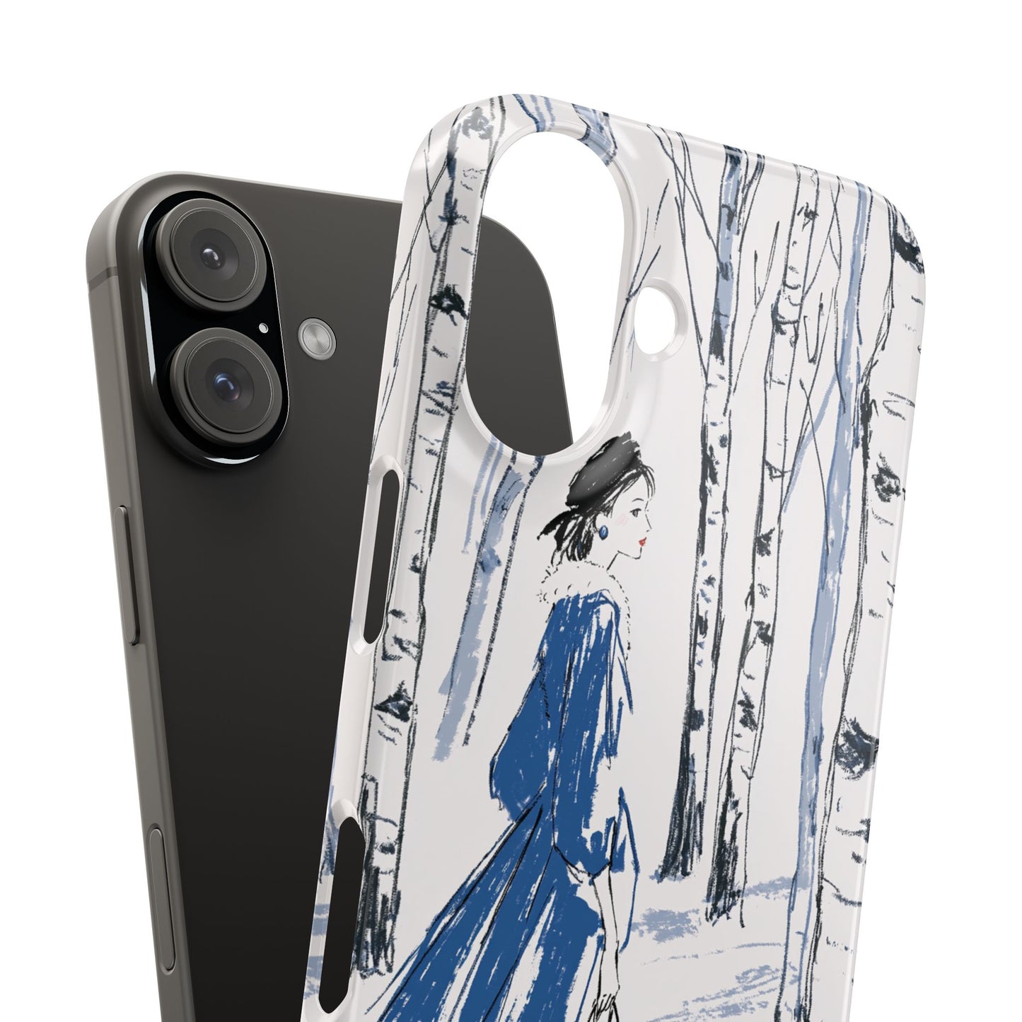 Birch Walk Phone Case — Stylish Blue Winter Illustration Snap Case