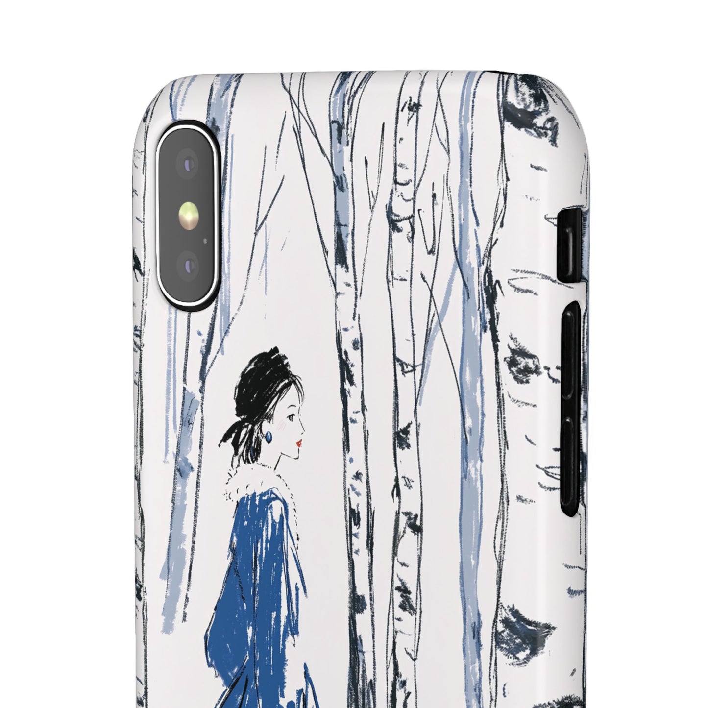 Birch Walk Phone Case — Stylish Blue Winter Illustration Snap Case