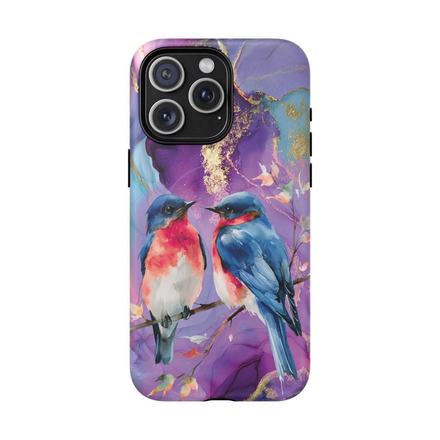 Bird Pair Tough Magnetic Phone Case — Purple Watercolor Floral Design