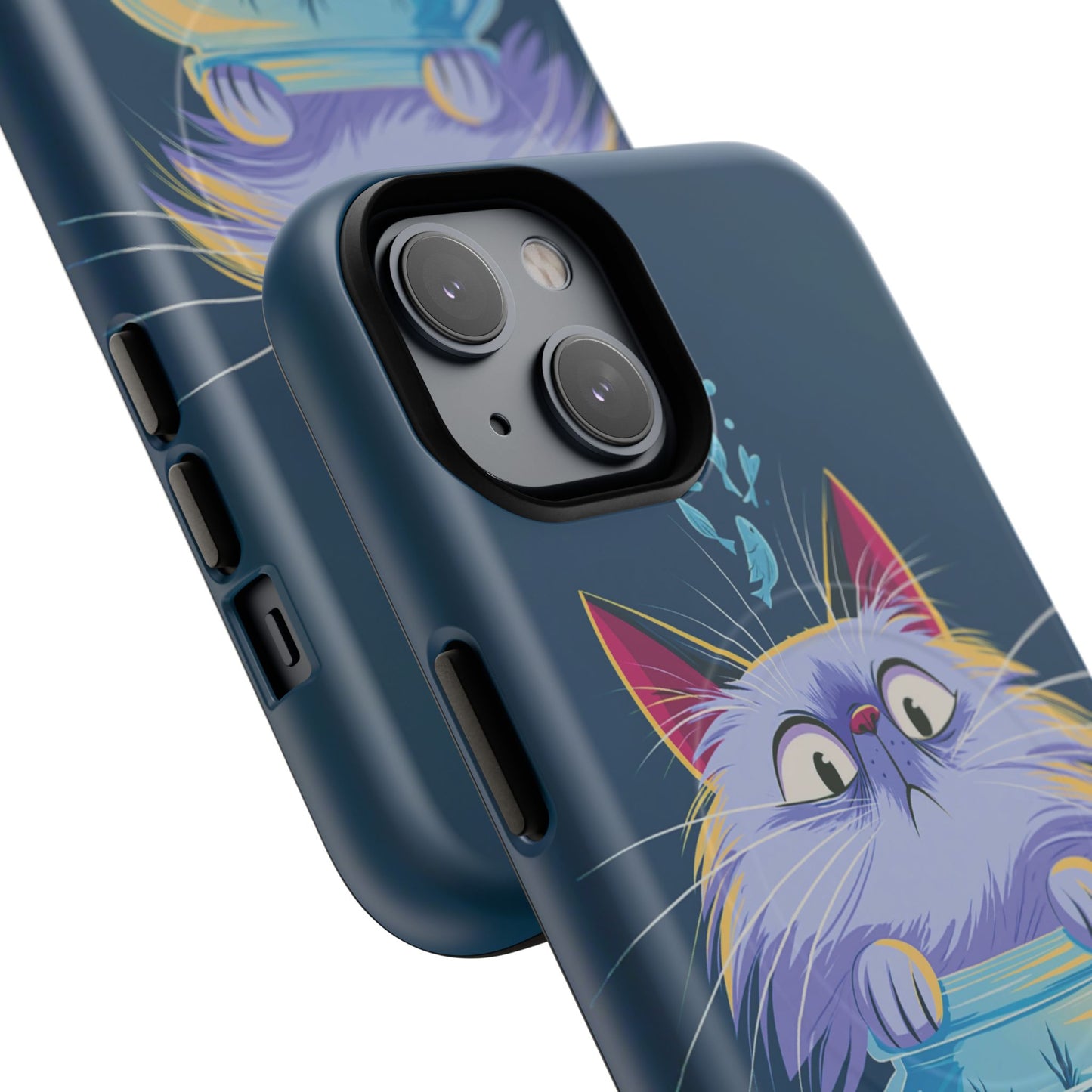 Magnetic Tough Phone Case — Playful Cat & Goldfish Illustration